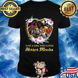 Halloween just a girl who loves horror movies flowers heart shirt