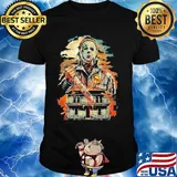 Halloween michael myers holding knife fire shirt