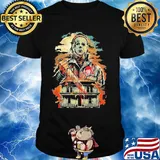 Halloween michael myers holding knife fire wendy's shirt