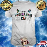 It's not drinking alone if the cat is home flowers shirt