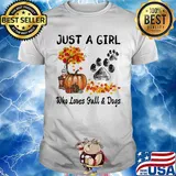 Just a girl who loves fall and paw dogs pumpkin maple leaves shirt