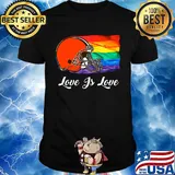 Lgbt flag cleveland browns love is love football logo shirt