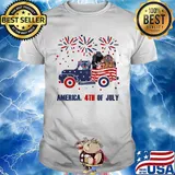 Lilo & stitch characters driving car firework america 4th of july independence day shirt