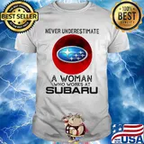 Never underestimate a woman who works at subaru sunset shirt