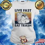 Raccoon live fast eat trash vintage retro s Ladies tee