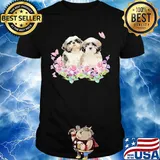 Shih Tzu couple butterfly flowers shirt