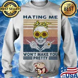 Skull sunflower hating me won't make you pretty vintage retro s Sweater