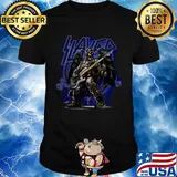 Slayer band skeleton wings playing guitar shirt