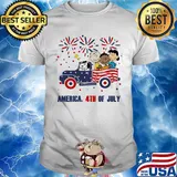 The peanuts characters driving car fire america 4th of july independence day shirt
