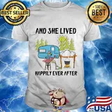 And She Lived Happily Ever After Flamingo Camping Shirt
