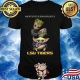 Baby groot and baby yoda new orleans saints lsu tigers shirt