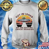 Baby yoda get in loser we are getting chicky nuggies vintage retro s Sweater