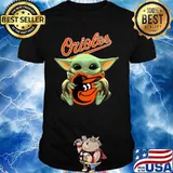 Baby yoda hug baltimore orioles logo shirt
