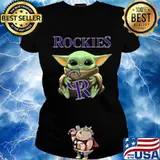 Baby yoda hug colorado rockies logo s Ladies tee