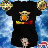 Baby yoda hug dragon ball 7 s Ladies tee