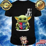 Baby yoda hug heart kansas city chiefs and kansas city royals shirt