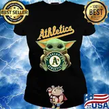 Baby yoda hug oakland athletics baseball s Ladies tee