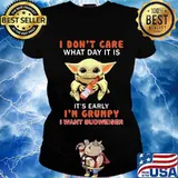 Baby yoda i don't care what day it is it's early i'm grumpy i want budweiser s Ladies tee