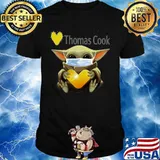 Baby yoda mask face and hug thomas cook shirt