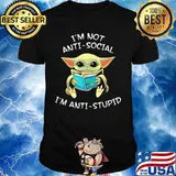 Baby yoda reading book i'm not antisocial i'm anti-stupid shirt