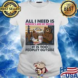 Bear all i need dunkin's donuts and my books it is too peopley outside vintage retro s Ladies tee