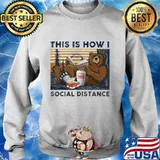 Bear dunkin donuts this is how i social distance vintage retro s Sweater