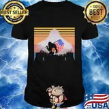 Bigfoot holding american flag independence day vintage retro shirt