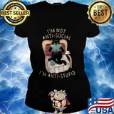 Black cat i'm not anti-social i'm anti-stupid s Ladies tee