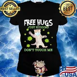 Cat mask free hugs just kidding don't touch me covid-19 s Ladies tee