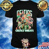 Celtics greatest players in baseball shirt
