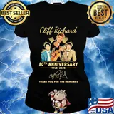 Cliff richard 80th anniversary 1940 2020 thank you for the memories signatures s Ladies tee