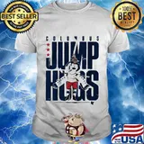Columbus jump hugs hockey shirt