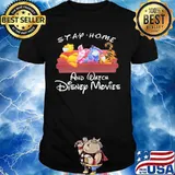 Disney cartoon characters mask sitting sofa tray home and watch disney movies shirt