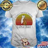 Easily distracted by cats and cello vintage retro white shirt
