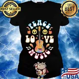 Flower guitar peace love music hippie s Ladies tee
