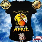 Halloqueen are born in april ghost witch mask s Ladies tee
