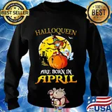 Halloqueen are born in april ghost witch mask s Sweater