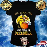 Halloqueen are born in december ghost witch mask s Ladies tee