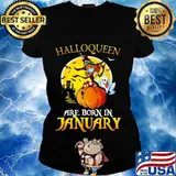 Halloqueen are born in january ghost witch mask s Ladies tee