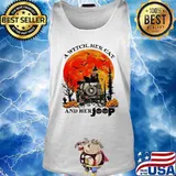 Halloween a witch her cat and her pumpkins sunset s Tank top