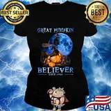 Halloween cat witch great pumpkin believer since 1966 s Ladies tee