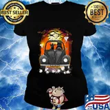 Halloween cats driving car skulls bat s Ladies tee