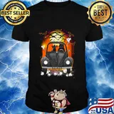 Halloween cats driving car skulls bat shirt