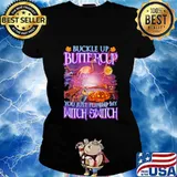 Halloween flamingo buckle up buttercup you just flipped my witch switch s Ladies tee