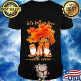 Halloween gnomes let's fall in love with wine maple leaves shirt