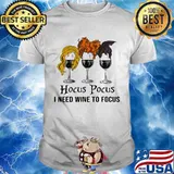 Halloween hocus pocus i need wine to focus shirt