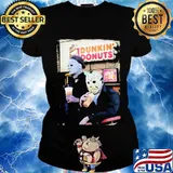 Halloween horror characters drinking dunkin donuts s Ladies tee