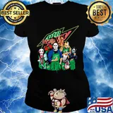 Halloween horror characters drinking mtn dew s Ladies tee