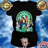 Halloween horror characters drinking starbucks s Ladies tee