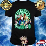 Halloween horror characters drinking starbucks shirt